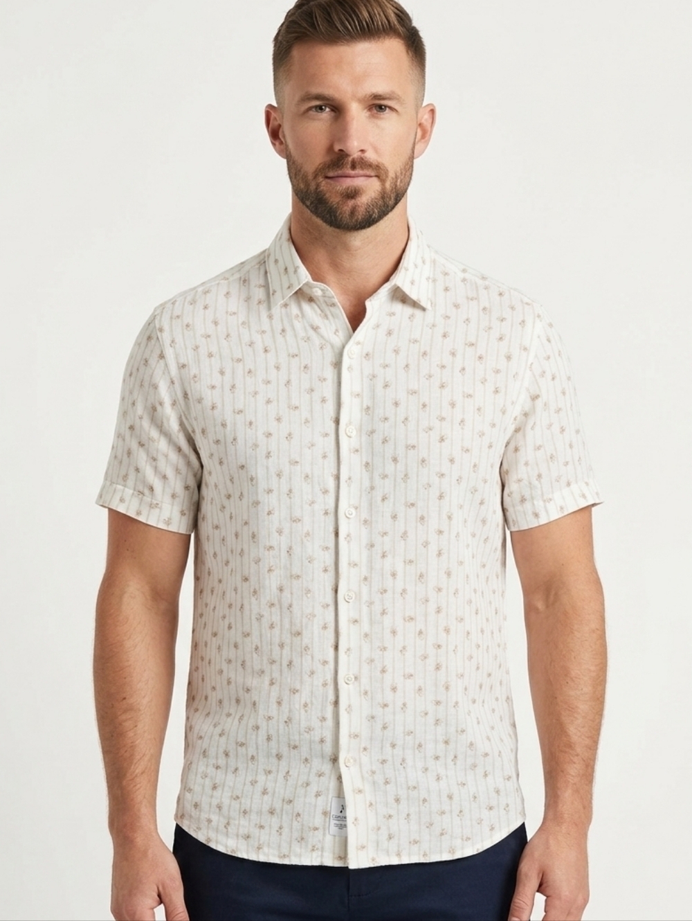 Stitch Note 100% Camp European Linen Shirt Short Sleeve Striped  L
